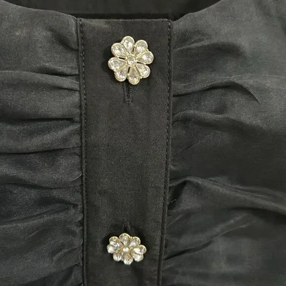 Kate Spade Ruffle Tuxedo Top – Black – Silk Blend – Size L – EUC - Picture 6 of 10